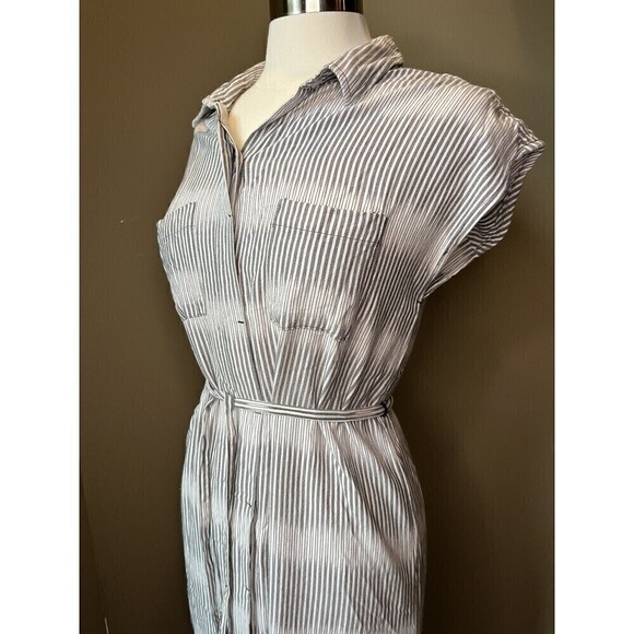 KAVU La Paz Sea Salt Striped Short Sleeve Button Down Midi Shirt Dress Medium - Picture 2 of 9